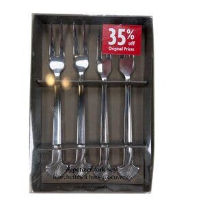 Pier 1 Imports Appetizer Fork Set Fan Design Silver Kitchen Party New Year